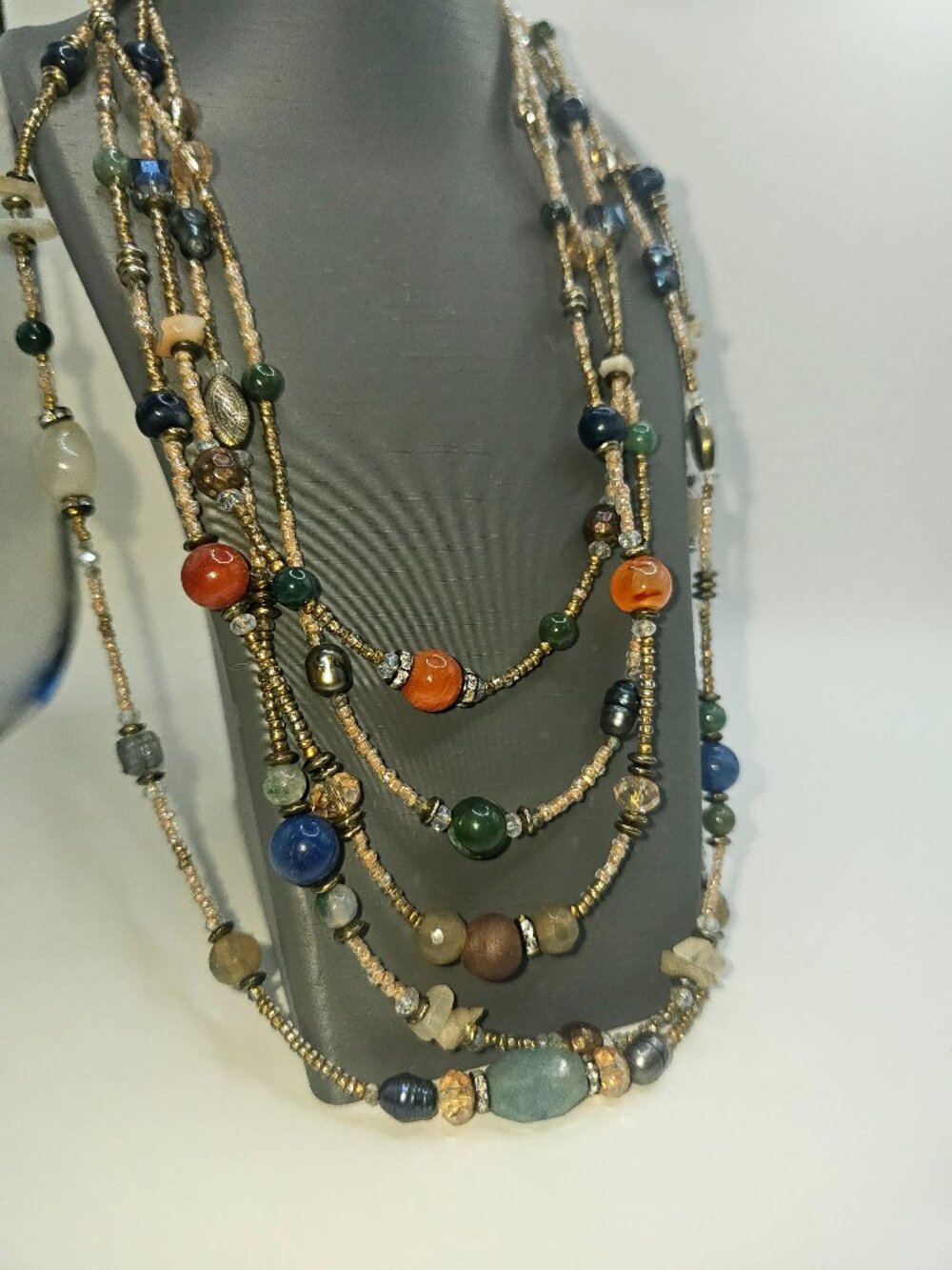 Chico's 5 Strand Tourmaline, Glass, and Metallic Beads Necklace Multicolored